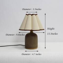 Handmade Khaki Fabric Lamp With Brown Ceramic Base - Home Decor-9# - thumbnail 2