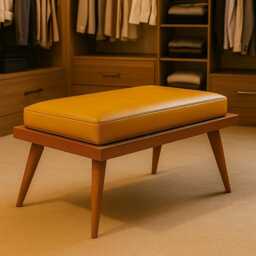 Mid-Century Modern Leather Bench Handmade Entryway Seating