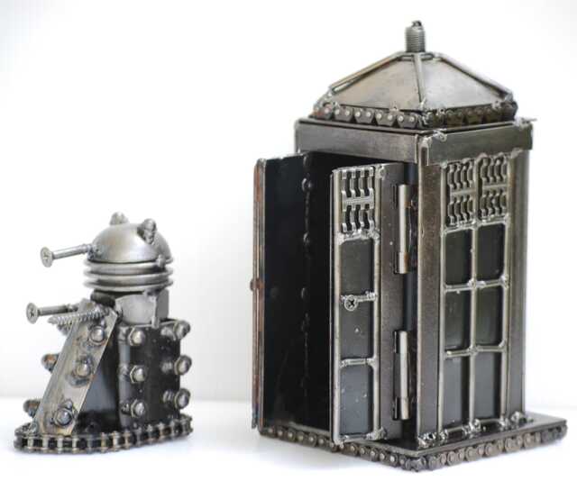 Police Box Recycle Scrap Metal Sculpture, Decoration Items, Geek Valentine Gifts - image 1