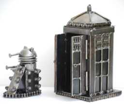 Police Box Recycle Scrap Metal Sculpture, Decoration Items, Geek Valentine Gifts - thumbnail 1