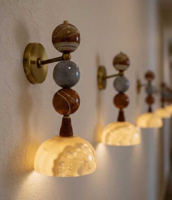 Handmade Marble Wall Sconce - Brass & Natural Stone Light Unique Artisan Lighting - image 1