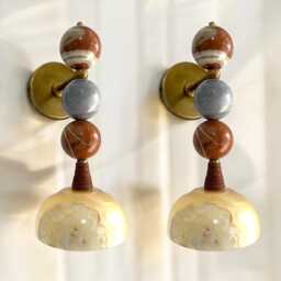 Handmade Marble Wall Sconce - Brass & Natural Stone Light Unique Artisan Lighting - thumbnail 3