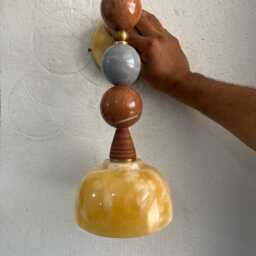 Handmade Marble Wall Sconce - Brass & Natural Stone Light Unique Artisan Lighting - thumbnail 2