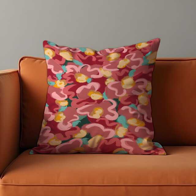 Bold Painted Floral Cushion Cover, Expressive Brushstroke Pillowcase in Pink & Red Tones, Artistic Decorative Living Room & Bedroom Accent - image 1