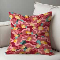 Bold Painted Floral Cushion Cover, Expressive Brushstroke Pillowcase in Pink & Red Tones, Artistic Decorative Living Room & Bedroom Accent - thumbnail 4