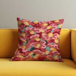 Bold Painted Floral Cushion Cover, Expressive Brushstroke Pillowcase in Pink & Red Tones, Artistic Decorative Living Room & Bedroom Accent - thumbnail 2