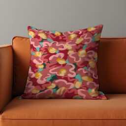 Bold Painted Floral Cushion Cover, Expressive Brushstroke Pillowcase in Pink & Red Tones, Artistic Decorative Living Room & Bedroom Accent - thumbnail 1