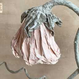 Enchanted Forest Paper Flowers Sculpture On Wood Base & Moss , Magical Fairytale Art Pink Flower Art Flower Decor Summer Decor - thumbnail 3