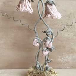 Enchanted Forest Paper Flowers Sculpture On Wood Base & Moss , Magical Fairytale Art Pink Flower Art Flower Decor Summer Decor - thumbnail 2