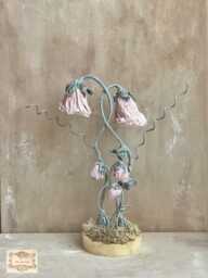 Enchanted Forest Paper Flowers Sculpture On Wood Base & Moss , Magical Fairytale Art Pink Flower Art Flower Decor Summer Decor - thumbnail 1