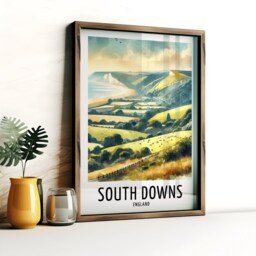 South Downs Travel Print - Watercolour Poster Design - Wall Artwork England UK Gifts Home Decor Art Gift National Park - thumbnail 2