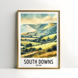 South Downs Travel Print - Watercolour Poster Design - Wall Artwork England UK Gifts Home Decor Art Gift National Park - thumbnail 3