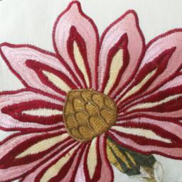 Embroidered Floral Linen Pillow Cover Vintage Pink Flowers - thumbnail 3