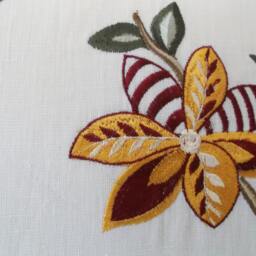 Embroidered Floral Linen Pillow Cover Vintage Pink Flowers - thumbnail 2