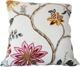 Embroidered Floral Linen Pillow Cover Vintage Pink Flowers - thumbnail 1