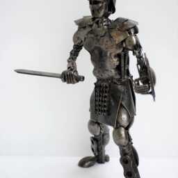 Gladiator Metal Sculpture, Handmade Recycled Steel Art, Warrior Figurine, Collectible Sculpture Gift - thumbnail 3