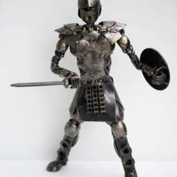 Gladiator Metal Sculpture, Handmade Recycled Steel Art, Warrior Figurine, Collectible Sculpture Gift - thumbnail 2