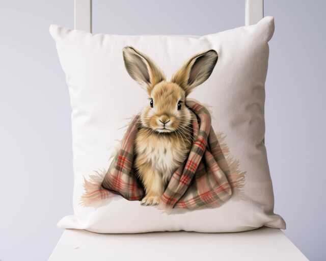 Woodland Bunny Rabbit Cushion , Scatter Room Decor, Forest Animals - image 1