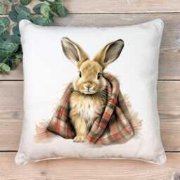 Woodland Bunny Rabbit Cushion , Scatter Room Decor, Forest Animals - thumbnail 2