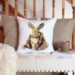 Woodland Bunny Rabbit Cushion , Scatter Room Decor, Forest Animals - thumbnail 3