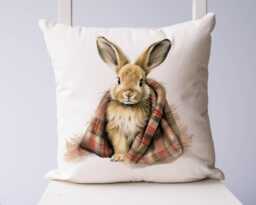 Woodland Bunny Rabbit Cushion , Scatter Room Decor, Forest Animals - thumbnail 1