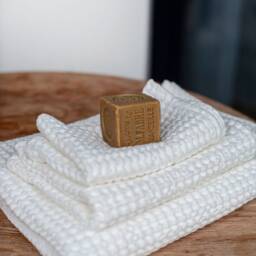 Waffle Linen Towel Set in Creamy White Body, Hand & Face Waffle Towels. Linen Bath Towels - thumbnail 2