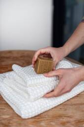 Waffle Linen Towel Set in Creamy White Body, Hand & Face Waffle Towels. Linen Bath Towels