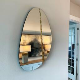 Fracture??? - Contemporary ??rregular Mirror With Brass Detailed, Hand Crafted, Aesthetic - thumbnail 3