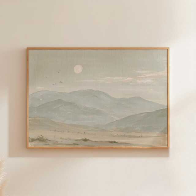 Minimal Mountain Landscape Poster, Neutral Paper Wall Art - image 1