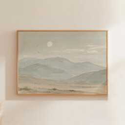 Minimal Mountain Landscape Poster, Neutral Paper Wall Art - thumbnail 1