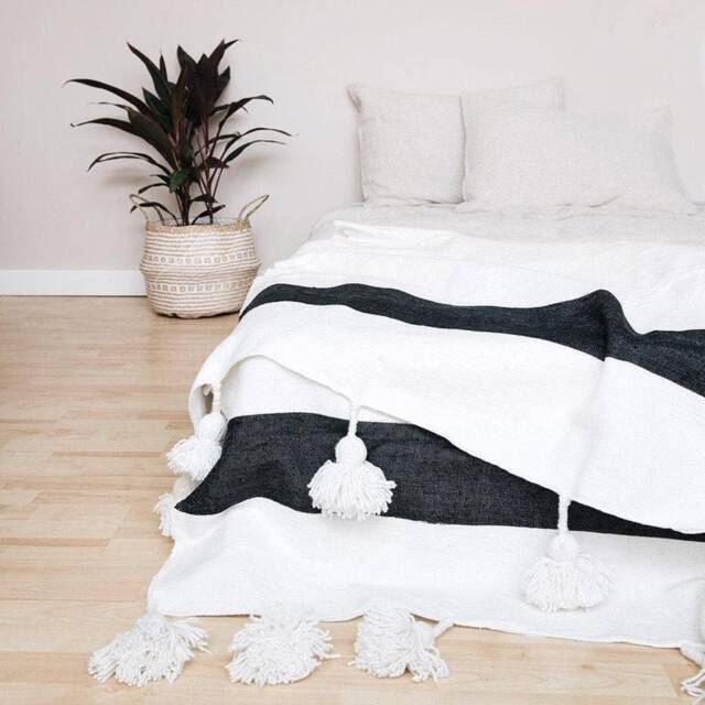 Organic Berber Blanket - Handmade Pom Blanket Tassel Throw Moroccan Bedroom Gift - image 1