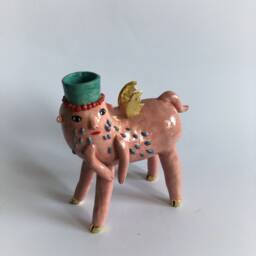 Ceramic Candlestick Holder, Pink & Gold Candle Statue, Eclectic Style Decor, Golden Wings Centaur Statue Decoration - thumbnail 4