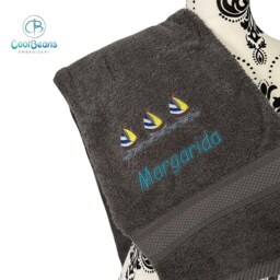 Sailboats Towel - Personalised Face Cloth/Hand Bath = Embroidered - thumbnail 2
