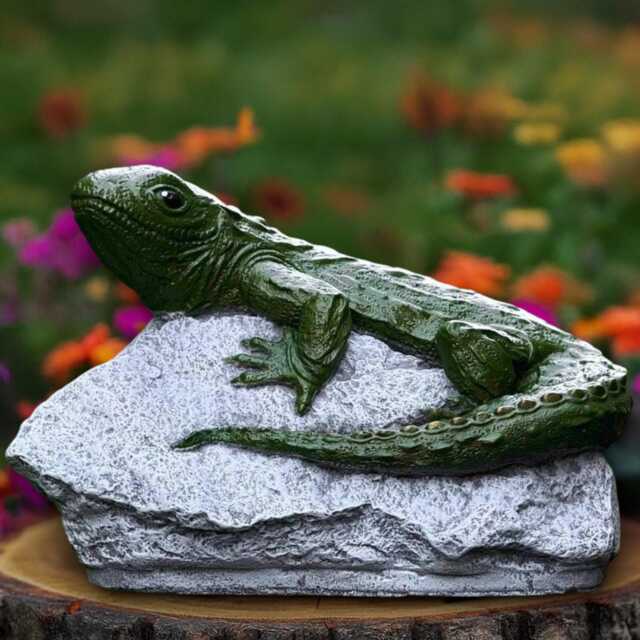 Concrete Lizard Statue Stone Reptile Sculpture Cement Animal Decoration Handmade Figurine Front Door Lizard Lover Gift - image 1