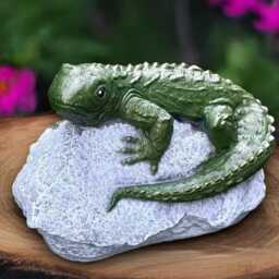 Concrete Lizard Statue Stone Reptile Sculpture Cement Animal Decoration Handmade Figurine Front Door Lizard Lover Gift - thumbnail 2