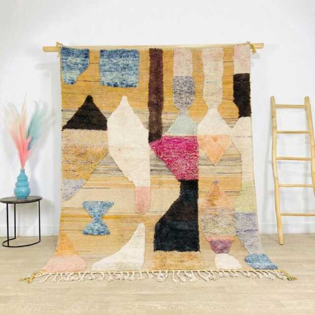 Mustard Abstract Geometric Rug - Large Area Handmade Berber Shag Modern Boho Decor Custom Colorful Carpet 100% Wool - image 1