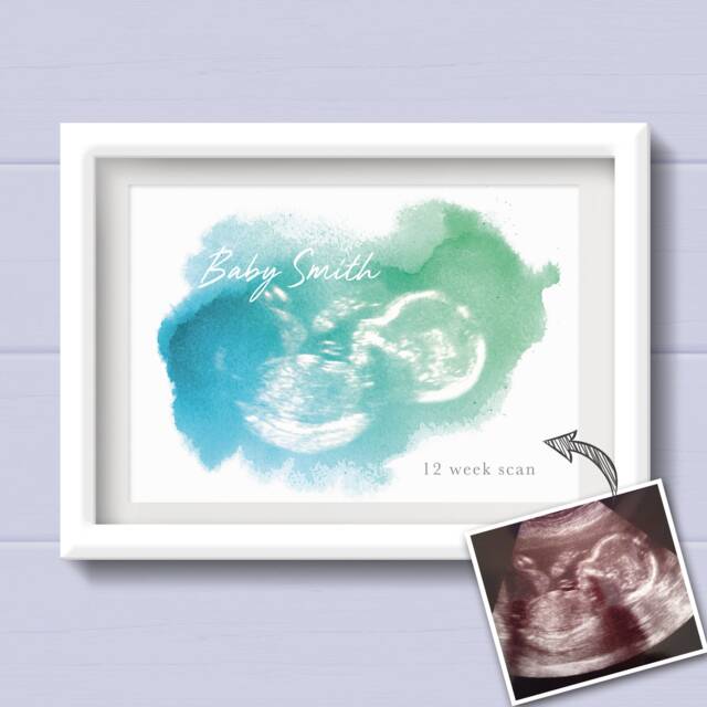 Baby Shower Gift For Mum To Be. From The Bump. Pregnancy Keepsake. Personalised Boy Scan Print. My First Scan - image 1