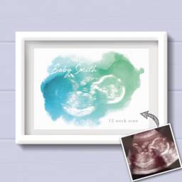 Baby Shower Gift For Mum To Be. From The Bump. Pregnancy Keepsake. Personalised Boy Scan Print. My First Scan - thumbnail 1