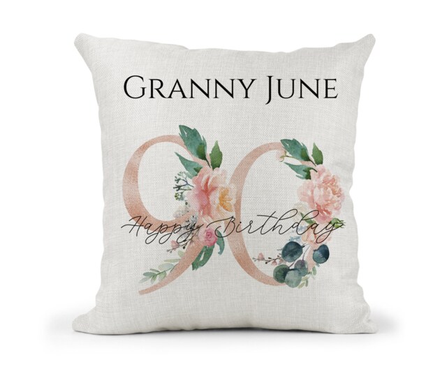 Personalised Special Birthday Cushion Rose Gold Floral 90Th Birthday, Mum, Nan, Friend, Sister, Auntie, Number Gift - image 1