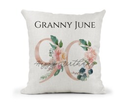 Personalised Special Birthday Cushion Rose Gold Floral 90Th Birthday, Mum, Nan, Friend, Sister, Auntie, Number Gift - thumbnail 1