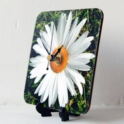 Daisy Desk Clock - Decoupage Photo Flowers White & Green Botanical Square - thumbnail 3