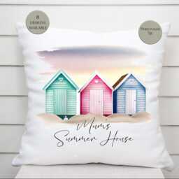 Personalised Watercolour Beach Hut Cushion - Coastal Home D??cor Nautical Throw Pillow Seaside - thumbnail 3