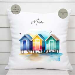 Personalised Watercolour Beach Hut Cushion - Coastal Home D??cor Nautical Throw Pillow Seaside - thumbnail 2