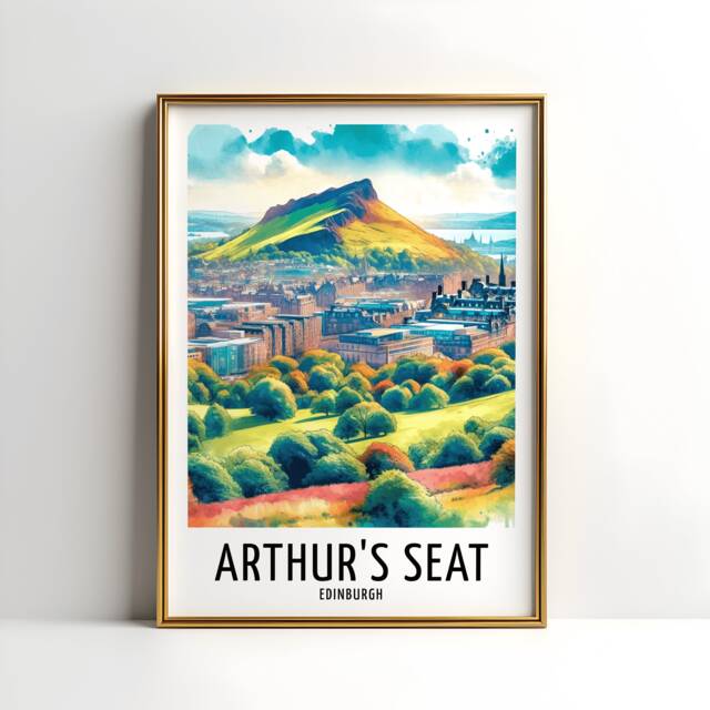 Arthur's Seat Travel Print - Watercolour Poster Design - Wall Artwork Edinburgh UK Gifts Home Decor Art Gift Scotland Picture - image 1