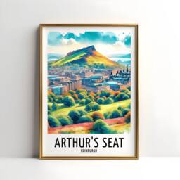 Arthur's Seat Travel Print - Watercolour Poster Design - Wall Artwork Edinburgh UK Gifts Home Decor Art Gift Scotland Picture - thumbnail 1