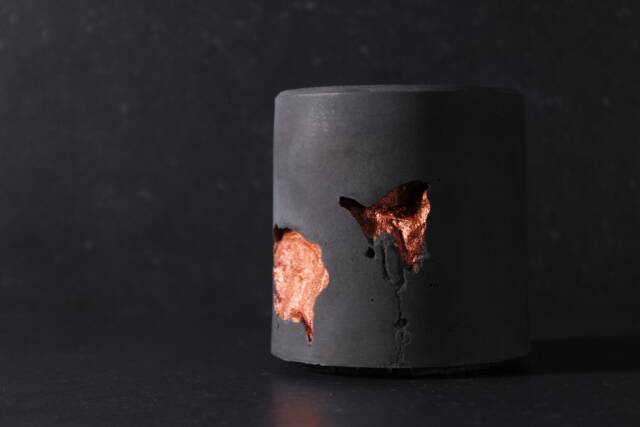 Brutalist Concrete Pen & Pencil Holder, Charcoal Copper Office Desk Organizer - Volcano Collection - image 1