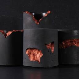 Brutalist Concrete Pen & Pencil Holder, Charcoal Copper Office Desk Organizer - Volcano Collection - thumbnail 2
