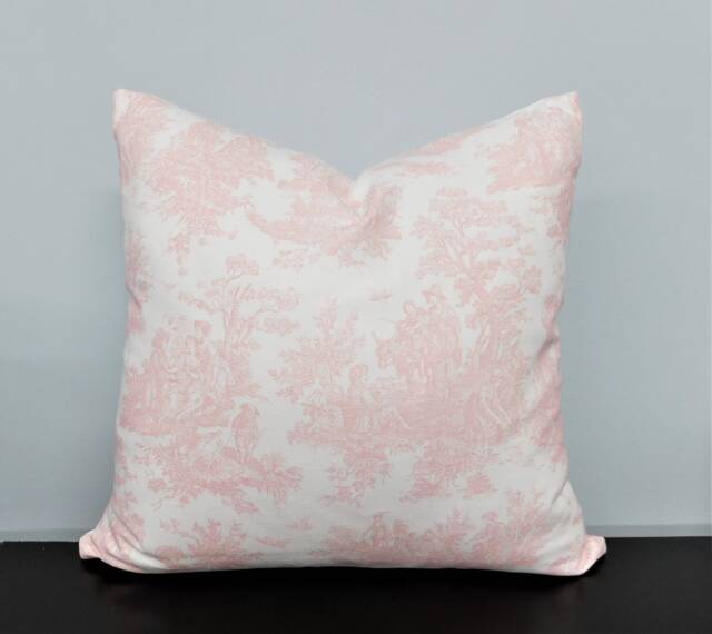 Pink & White Toile Pillow Cover Baby Girl Nursery Throw Pillows Decorative Choose Size - image 1