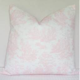 Pink & White Toile Pillow Cover Baby Girl Nursery Throw Pillows Decorative Choose Size - thumbnail 3
