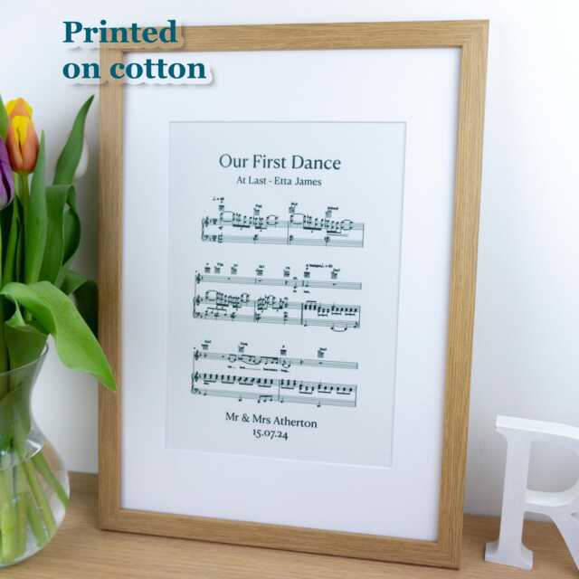 Wedding First Dance Song Sheet Music Print On Cotton Fabric For 2nd Anniversary Gift - image 1
